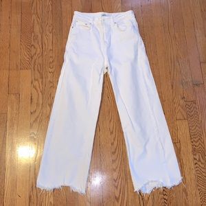 Zara high waisted wide leg white jeans